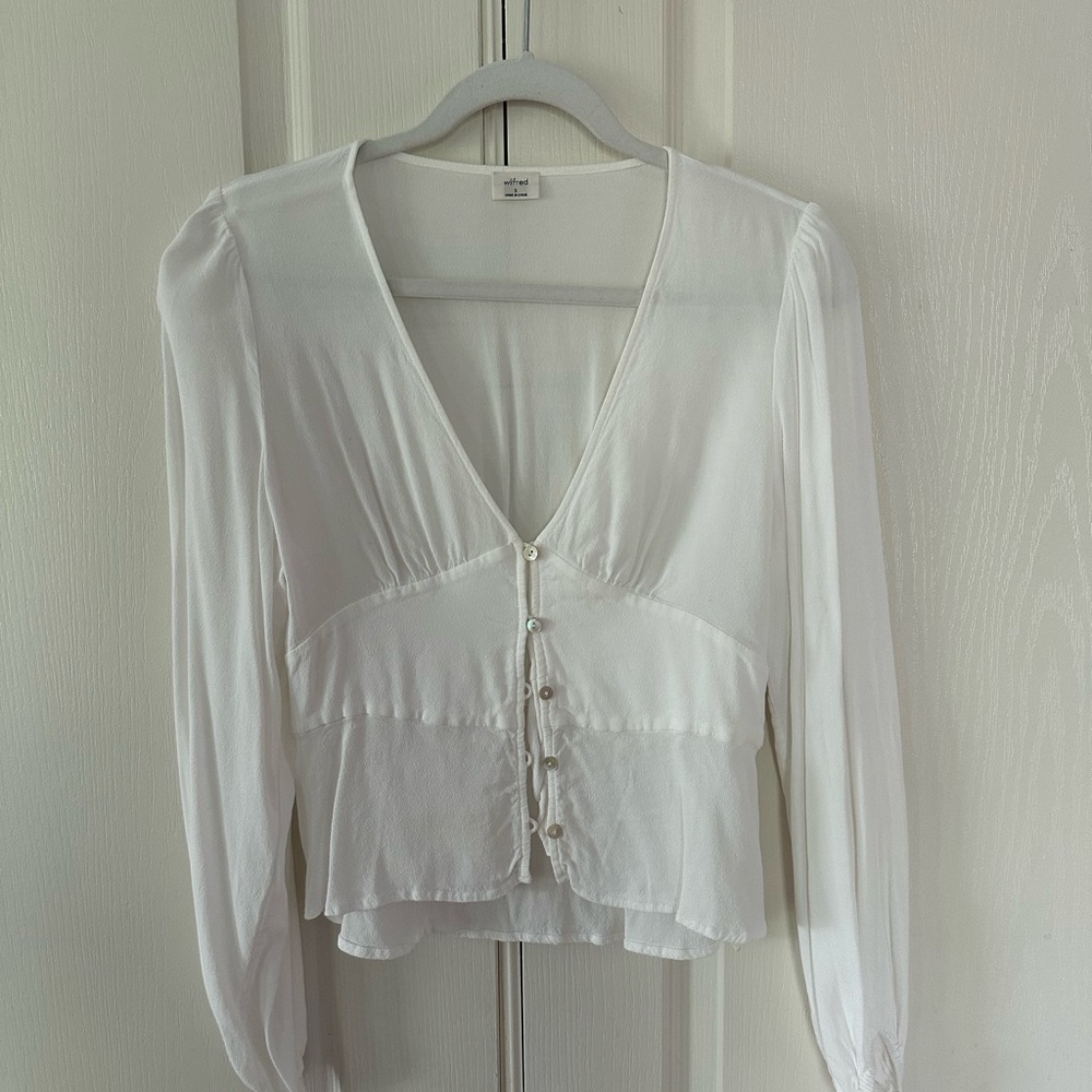 Aritzia Wilfred S White Buttoned Blouse